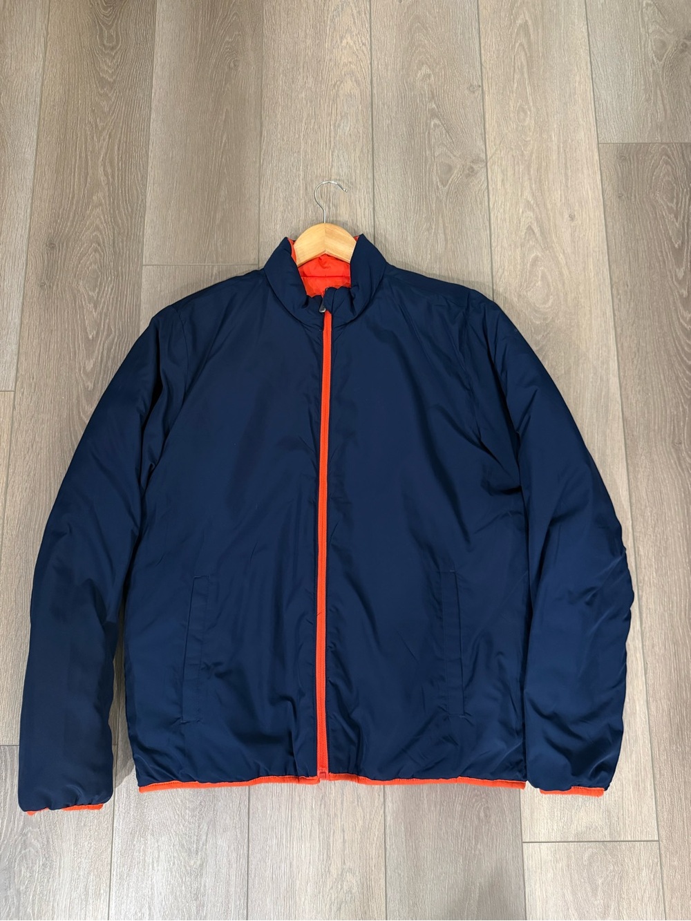 Brooks Brothers Navy Puffer Jacket with Orange Trim